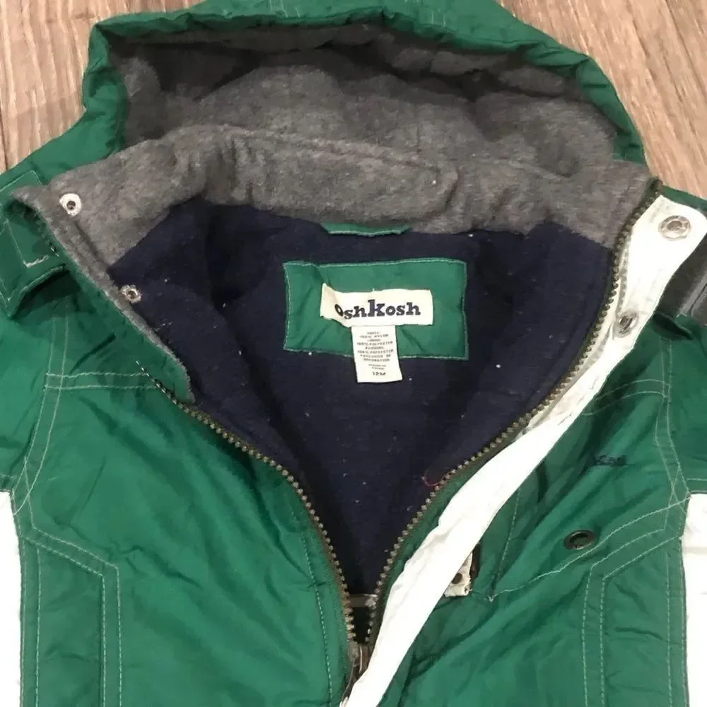 Boys OshKosh B'gosh Snowsuit Size 12M Forest Green and White Snow Set 2 Pieces